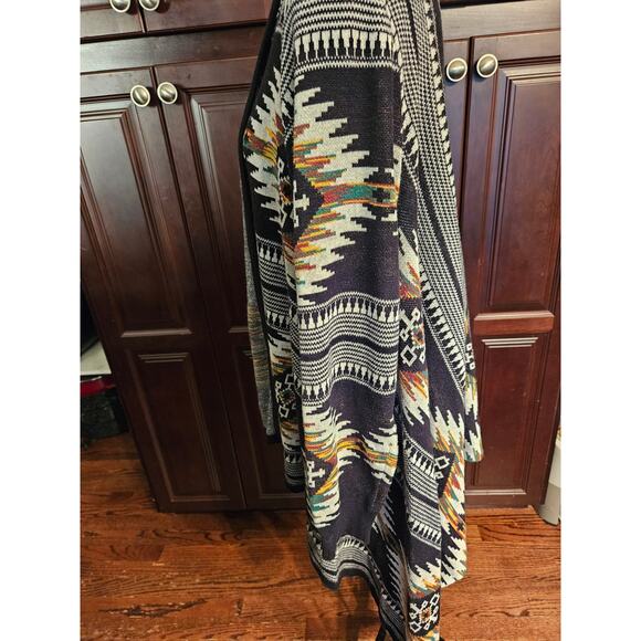 Ruff Hewn Cardigan Womens 1X Black White Aztec Open Front Waterfall Hem - Picture 4 of 8